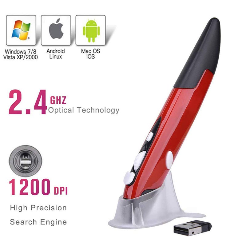 Lychee Wireless Optical Pocket Pen Mouse, 2.4GHz USB Wireless Optical Mini Air Mouse for PC Laptop Notebook Computer Mac (Red) - Image 3